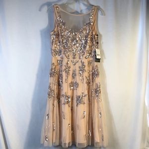ADRIANNA PAPELL Womens Sleeveless Tea Length Fit + Flare Dress size 8